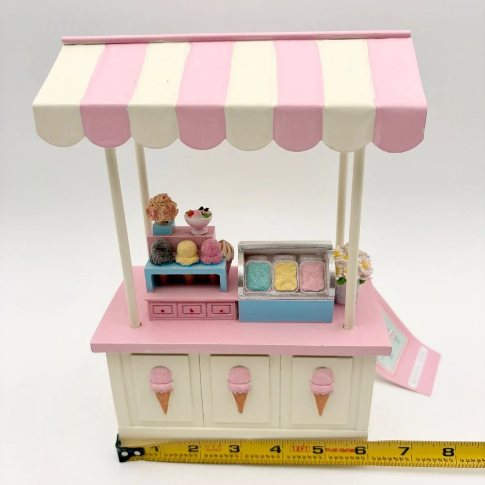 Sweet Treats Mini Ice Cream Cart Pink Display Striped Easter Pastel ‎ Décor